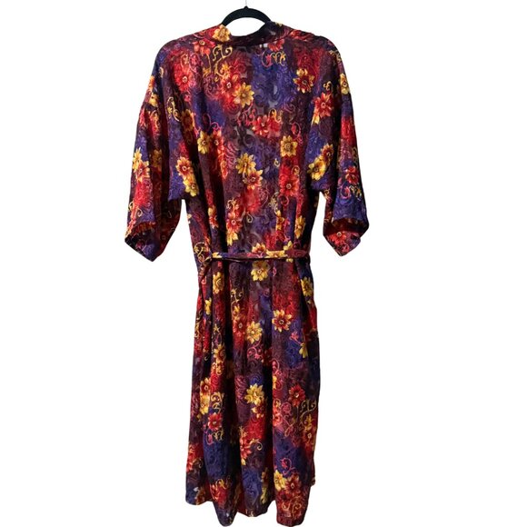Vintage 80s LA Intimates Floral Kimono House Robe – Purple/Red/Yellow - Picture 5 of 9
